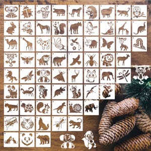 動物のステンシル ペイント用 64個 3インチ 再利用可能なステンシル 木製 壁 岩やその他の家の装飾にペイントするための小さなステンシル DIY クラフト