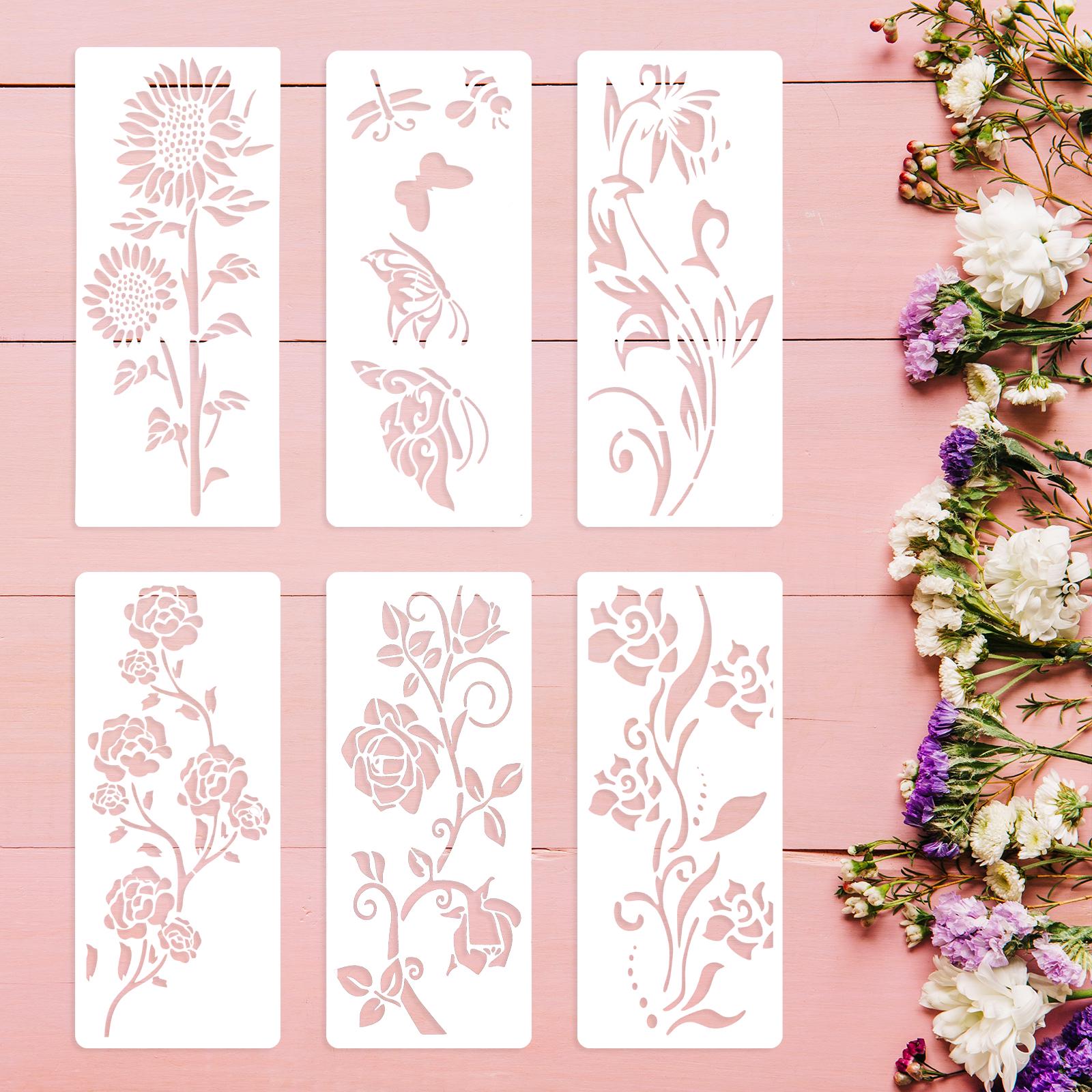 Large Flower Stencils for Painting, 6PCS 12 X 6 Inch Stencils for ...