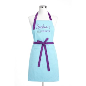 Personalized Apron for Teens and Youth, Custom Kitchen Apron Purple Adjustable Straps, Girls, Tweens