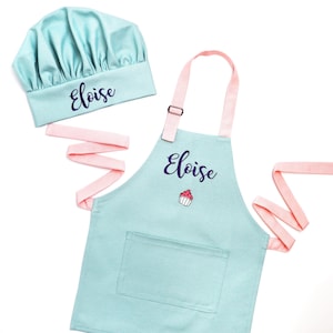 Personalized Embroidered Toddler Apron and Chef Hat - Custom Kids Cooking Gift