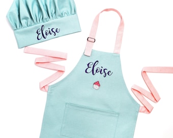 Personalized Embroidered Toddler Apron and Chef Hat - Custom Kids Cooking Gift