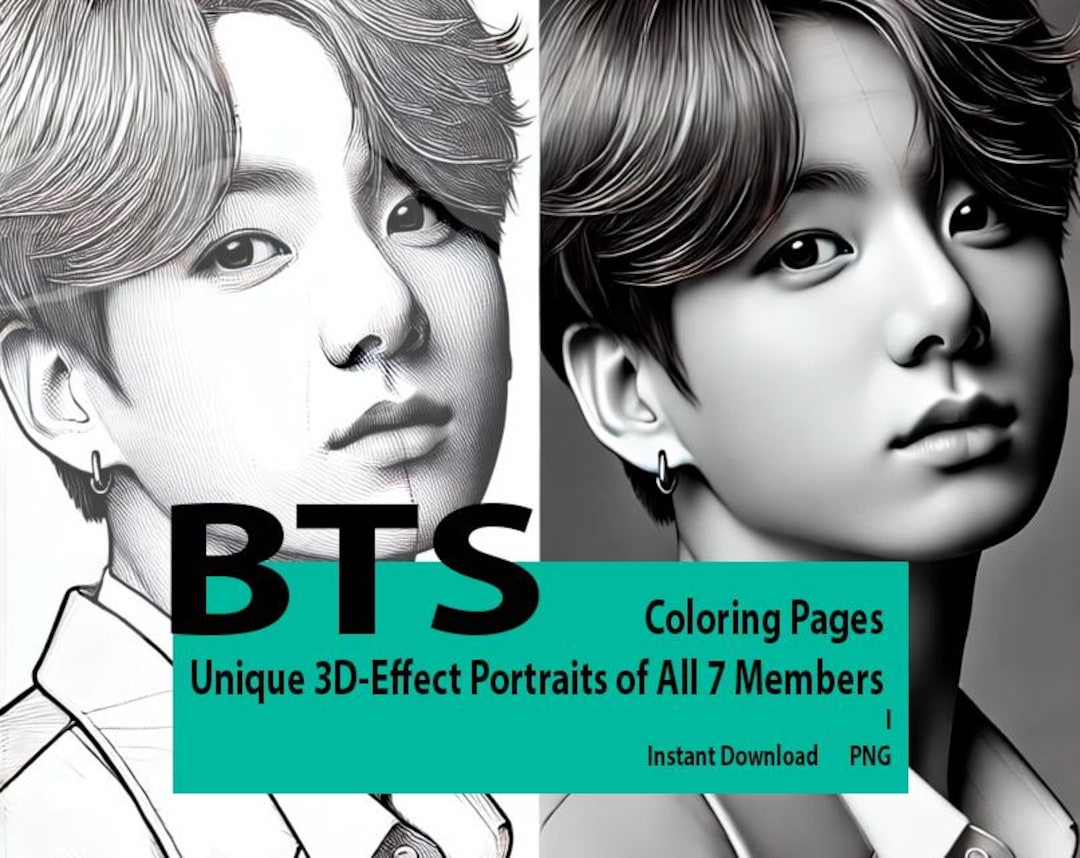 BTS Coloring Pages | Unique 3d-effect Portraits of All 7 Members