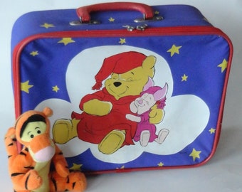 Vintage RARE Winnie the Pooh Suitcase - Kids Overnight Tote Bag, Travel Luggage, Retro Cartoon Carrying Case, Pooh Bear & Piglet