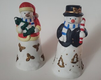 SNOWMAN Topped Bells - Vintage Christmas Decorations