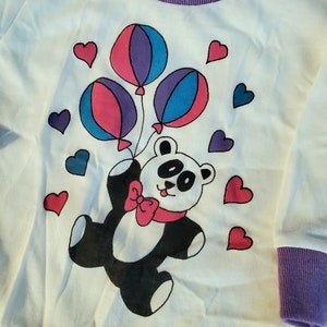 Chemise vintage PANDA BEAR Vêtements enfant rétro des années 80 et 90, violet, rose et bleu image 2