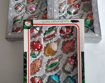 Vintage GLASS Christmas Ornament SETS w/ Original Boxes - Retro Holiday Decor, Collectible GLASS Ornaments