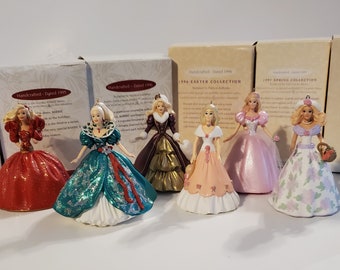 BARBIE Hallmark Ornament Collections - Holiday 1993 1995 1996, Springtime/Easter 1995 1996 1997 COMPLETE SET - Christmas Tree Ornament Decor