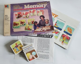 Vintage 1986 Step By Step Memory Board Game - Old Milton Bradley Card Tile Game