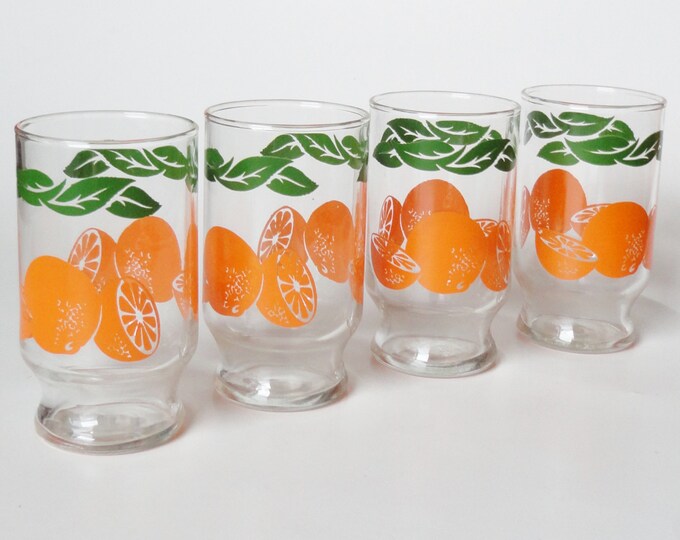 4 VINTAGE Orange Juice Glasses Fruit Oranges Drinking Etsy