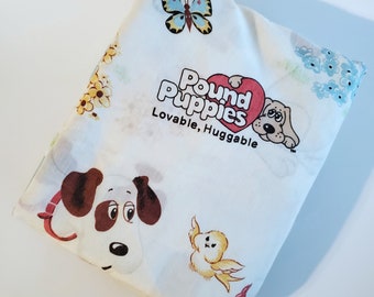 2 pc POUND PUPPIES Sheet Set, TWIN - Flat and Fitted Sheet Set - Vintage Toddler Kids Bedding, Sewing Fabric Craft Supply