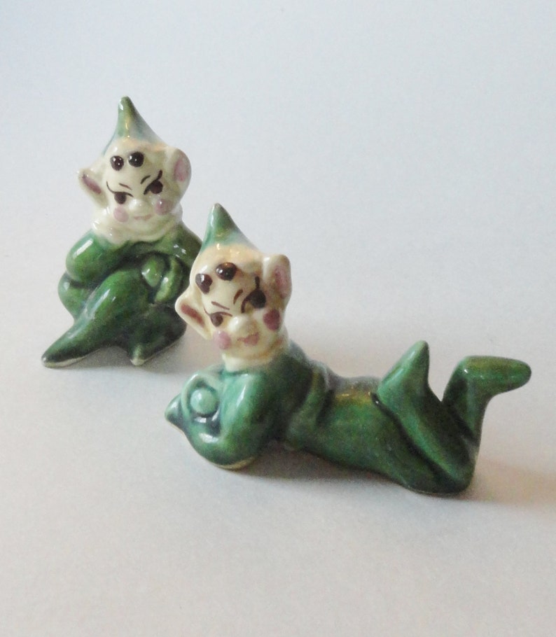 Green Elf Figurines Vintage Japan Retro Mischievous Pixie | Etsy