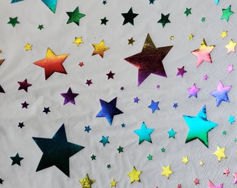 Serviettes de table étoiles brillantes, serviettes étoiles réfléchissantes - articles de fête d'anniversaire, vaisselle arc-en-ciel, fête de la licorne