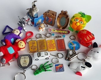 Vintage 1980s 90s Key Chains - Retro Backpack Zipper Pull, GUY gift, Shrek, Adult Humor, Funny Key Ring, AUDI, Snoopy, Bullet, Hot Wheels