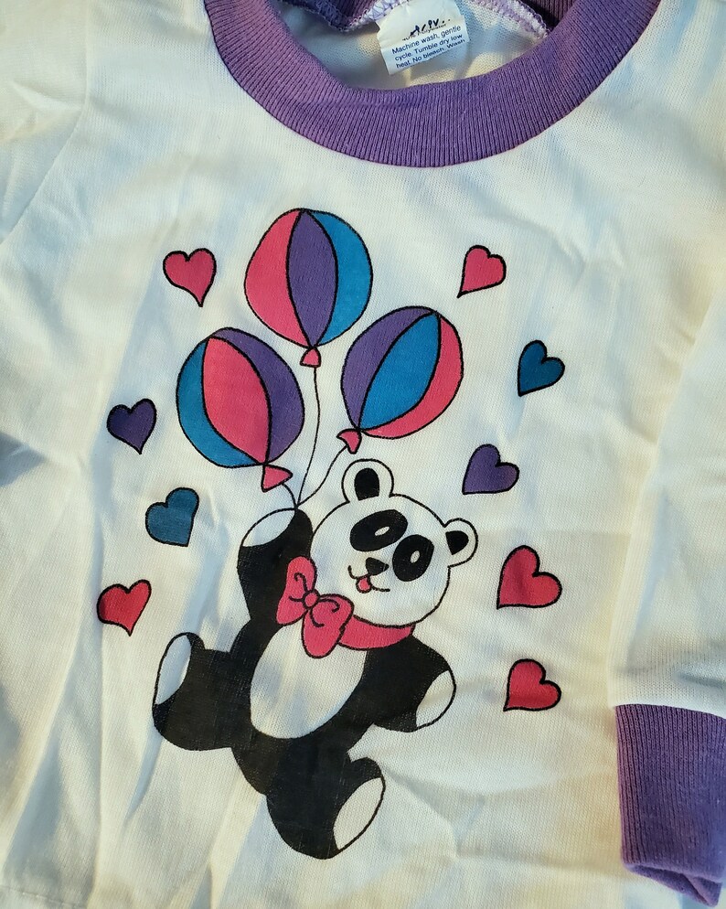 Chemise vintage PANDA BEAR Vêtements enfant rétro des années 80 et 90, violet, rose et bleu image 2