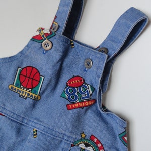 Vintage SPORTS Unisex Kids Jumper, Healthtex, Blue Yellow Green Red Overalls, Basketball Soccer Hockey Football, Toddler 1 pc