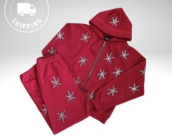 Rhinestone Tracksuit: Custom Ladies Hoodie and Trouser Set