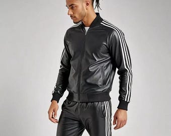 Handmade Lambskin Leather Tracksuit: Men's Black Streetwear Set