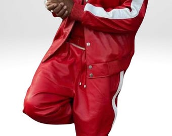 Chándal de cuero rojo hecho a mano: chándal para hombre