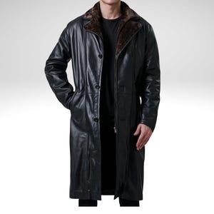 Abrigo de piel negra con forro de borrego para hombre, chaqueta de invierno de lujo, cálido, estilo abrigo de piel.