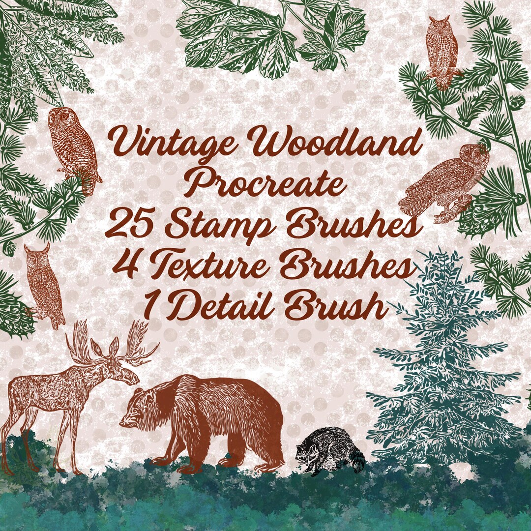 Rustic Stamps Vintage Woodland Stamps: Rustic Animal Procreate Brush Set - Etsy