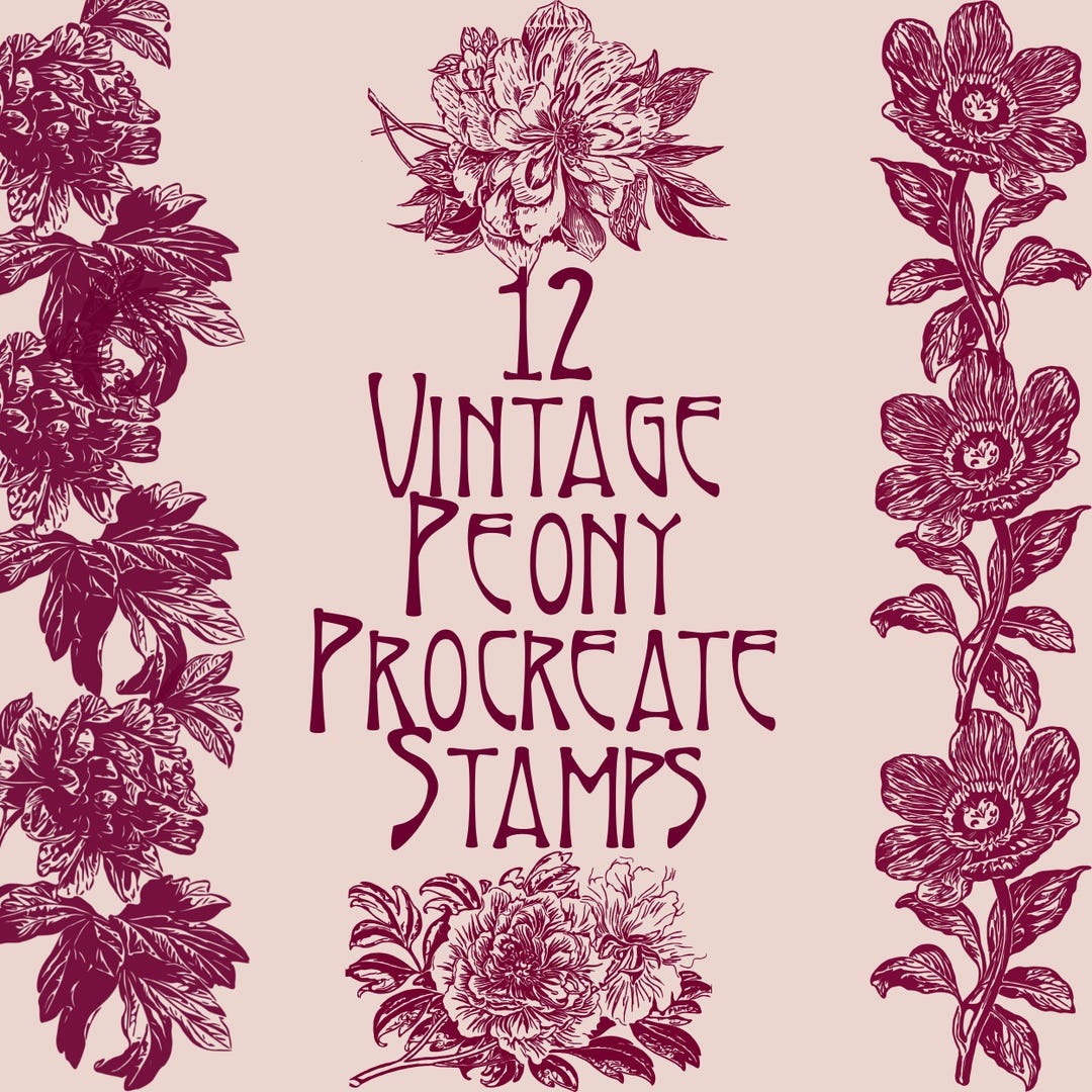 Vintage Peony Procreate Brush Set | 12 Botanical Flower Stamp Brushes ...