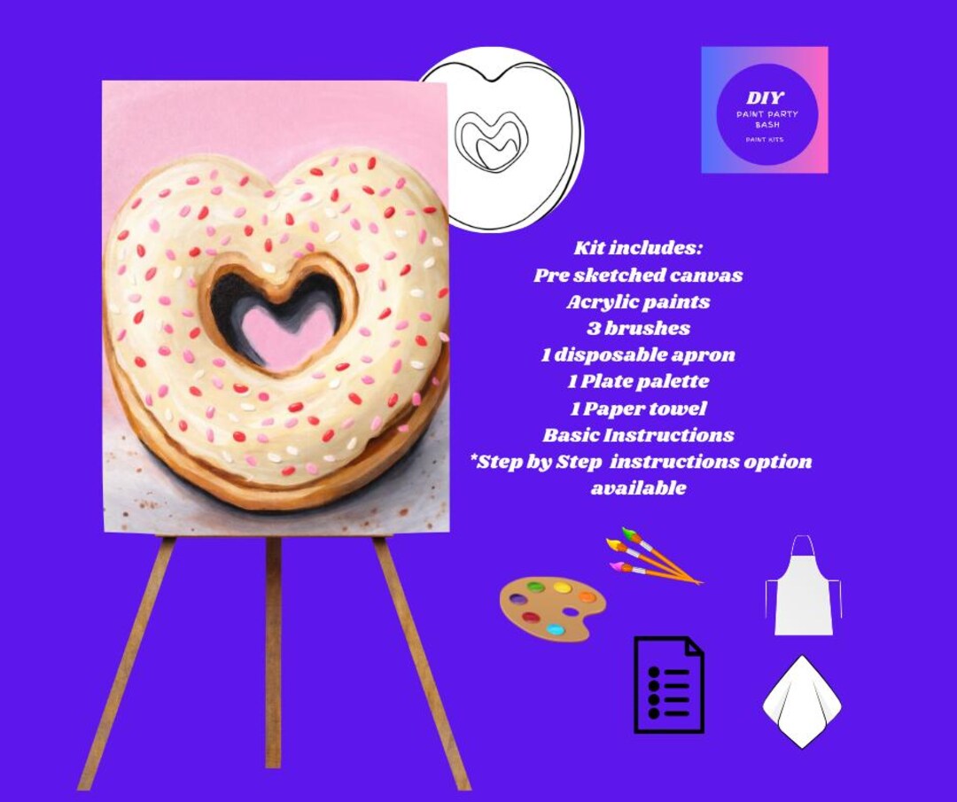 Valentine Donut With Sprinkles Paint Party Kit: DIY Canvas Art - Etsy