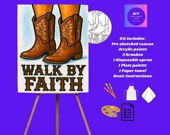 Walk By Faith Cowboy Boots |Christian Inspirational|DIY Paint Kit