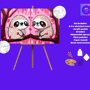 Valentines Day, Mommy and Me Two Sloths, 2 Canvas included for the option selected , Paint Party, Canvas Art, DIY Paint Kit