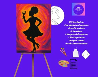 Elegant Wine Diva  DIY Paint Kit |Girls Night In| Silhouette Art | Canvas Kit