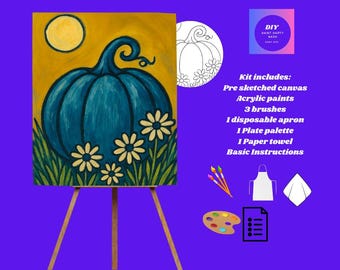 Teal Pumpkin Harvest Moon Painting| Autumn DIY Paint Kit| Fall Activity