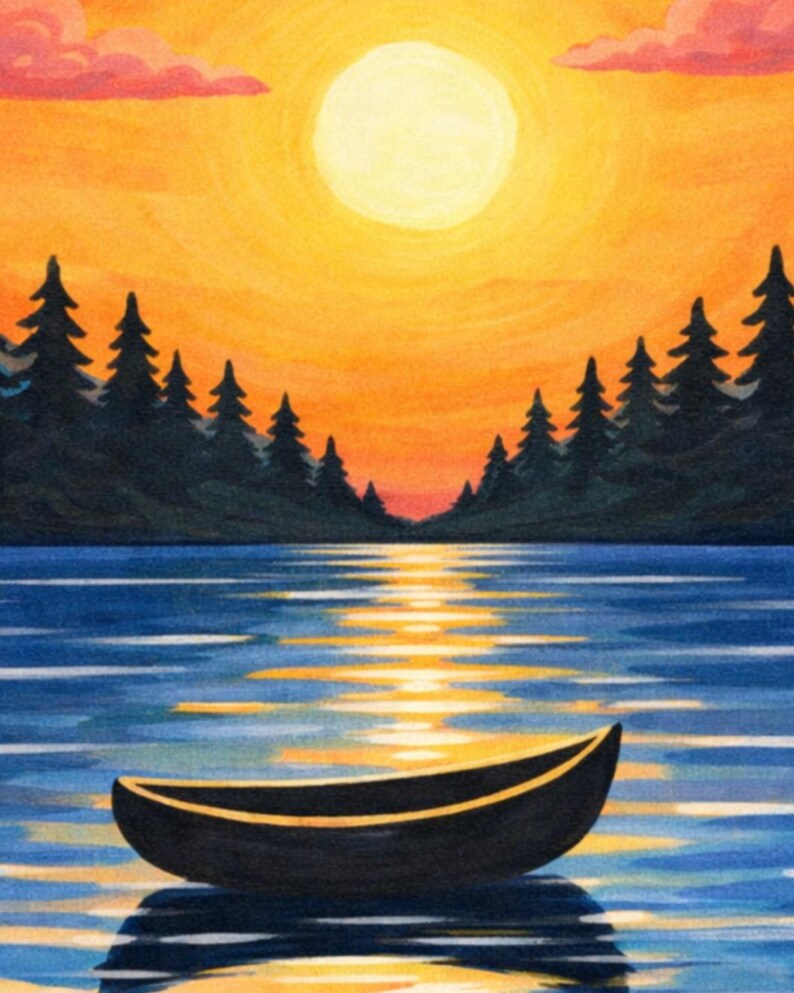 Sunset Canoe Lake DIY Paint Kit| Canvas Art| Painting Kit - Etsy