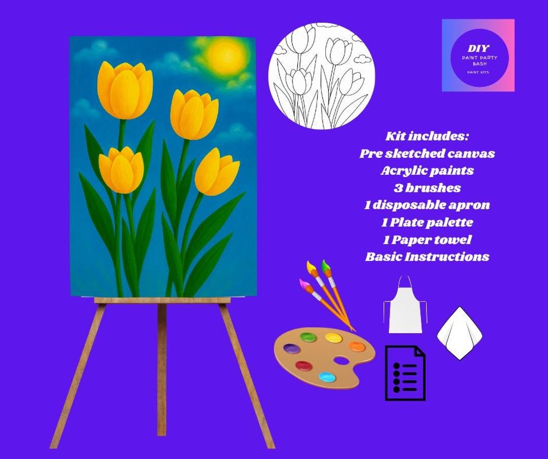 Tulip Flower DIY Paint Kit , Pre Drawn Canvas Kit, Spring Art Activity ...