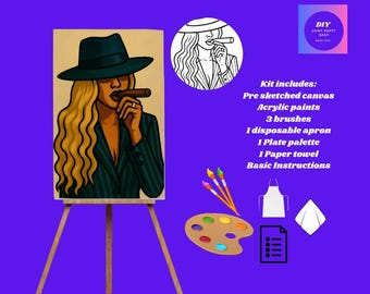 Boss Lady Paint Party Kit: Pre-Drawn Canvas, Acrylic Paints