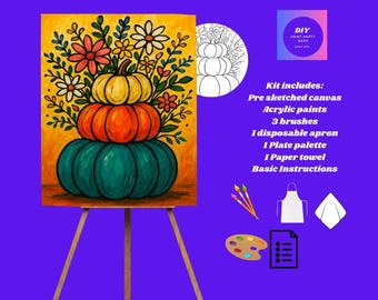 Stacked Pumpkin & Fall Flowers Painting| Autumn DIY Paint Kit| Fall Activity