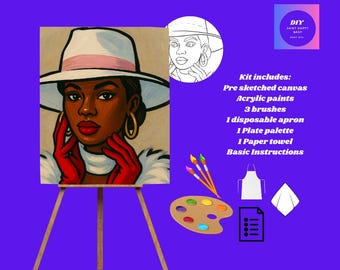 Elegant Lady Paint Party Kit: DIY Acrylic Painting on Pre-Drawn Canvas