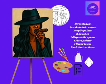 Boss Lady Paint Party Kit: Pre-Drawn Canvas, Acrylic Paints