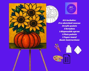 Sunflowers in Pumpkin Vase Painting| Autumn DIY Paint Kit| Fall Activity