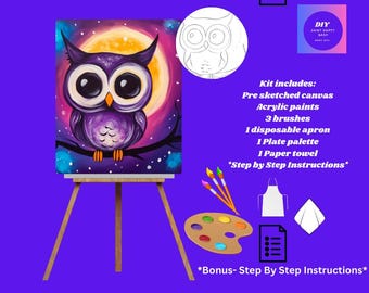 Owl Paint Party DIY Kit: Moonlight Canvas Art