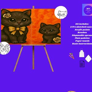 Mommy and Me Cat and Kitten DIY Paint Party Kit, Perfect for Mother&#39;s Day or Quality time with the kiddo ! Beginner friendly