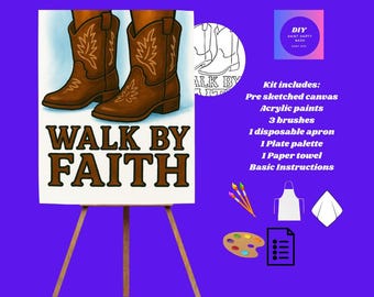 Walk By Faith Cowboy Boots |Christian Inspirational|DIY Paint Kit