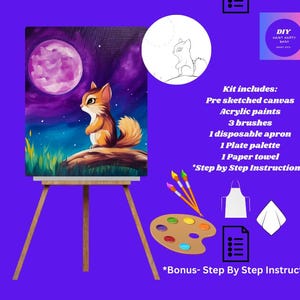 Kit de bricolaje para fiesta de pintura de ardillas, paisaje a la luz de la luna, arte en lienzo, perfecto para todas las edades. Bono: * Este kit incluye instrucciones paso a paso *