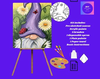 Spring/Summer Gnome DIY Paint Party Kit, Whimsical Art , Canvas Art