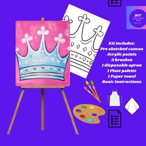 Zestaw do malowania Princess Crown DIY: Sztuka na płótnie – aktywność na imprezę