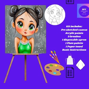 DIY Gymnast Paint Kit, Pre Drawn Canvas for Beginners, Fun Kids Art Project