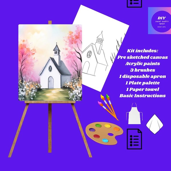 Kit de peinture d'église DIY pour fête : oeuvre d'art sur toile printanière