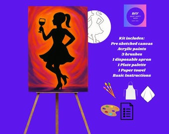 Elegant Wine Diva  DIY Paint Kit |Girls Night In| Silhouette Art | Canvas Kit