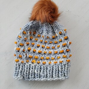 Hand knit chunky malabrigo rasta multicolored light blue orange merino wool beanie hat - colorway knit adult size wool hat