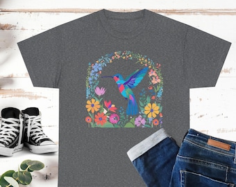 Floral Hummingbird Shirt/Bird Lover Tee/Animal Lover T-shirt