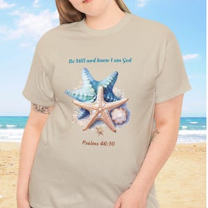 Be Still and Know  Heavy Cotton Tee, Inspirational Scripture Tee, Beach Vibe Shirt, Christian Gift, Relaxation Apparel, Summer Casual