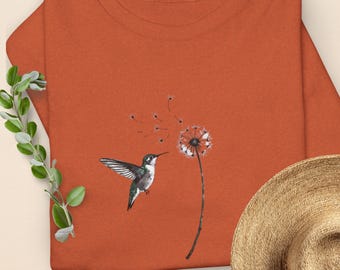 Camiseta de diente de león y colibrí: Camiseta minimalista de naturaleza
